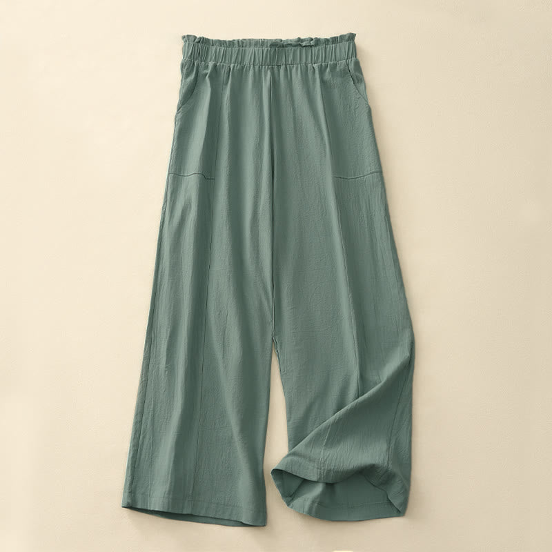 Spring Summer Casual Minimalist Solid Drawstring Long Pants Women's Straight Leg Pants With Pockets
