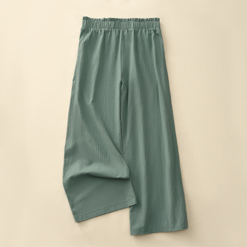 Spring Summer Casual Minimalist Solid Drawstring Long Pants Women's Straight Leg Pants With Pockets