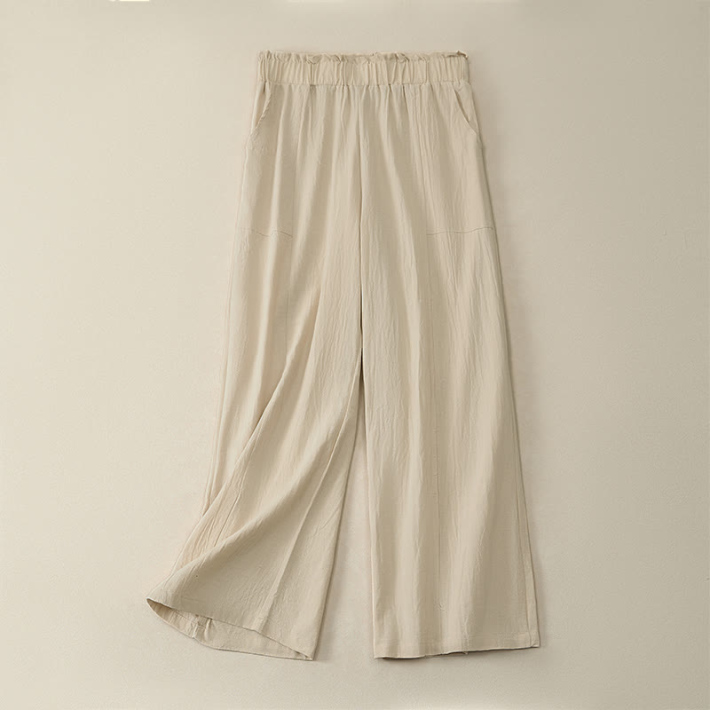 Spring Summer Casual Minimalist Solid Drawstring Long Pants Women's Straight Leg Pants With Pockets