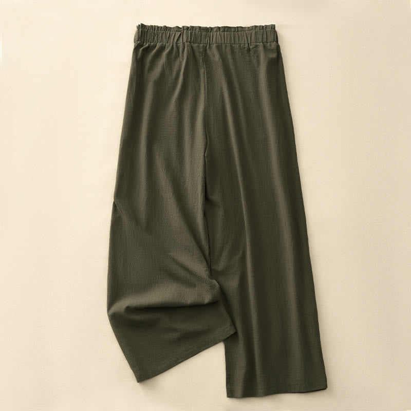 Spring Summer Casual Minimalist Solid Drawstring Long Pants Women's Straight Leg Pants With Pockets