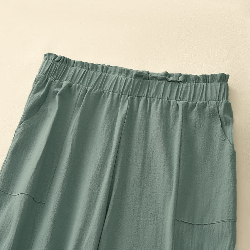 Spring Summer Casual Minimalist Solid Drawstring Long Pants Women's Straight Leg Pants With Pockets
