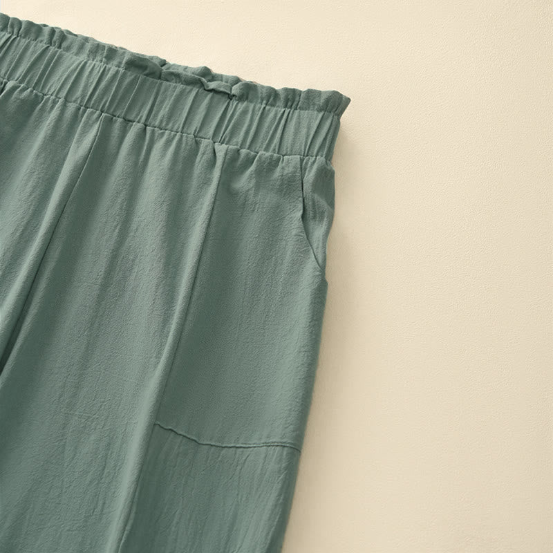 Spring Summer Casual Minimalist Solid Drawstring Long Pants Women's Straight Leg Pants With Pockets