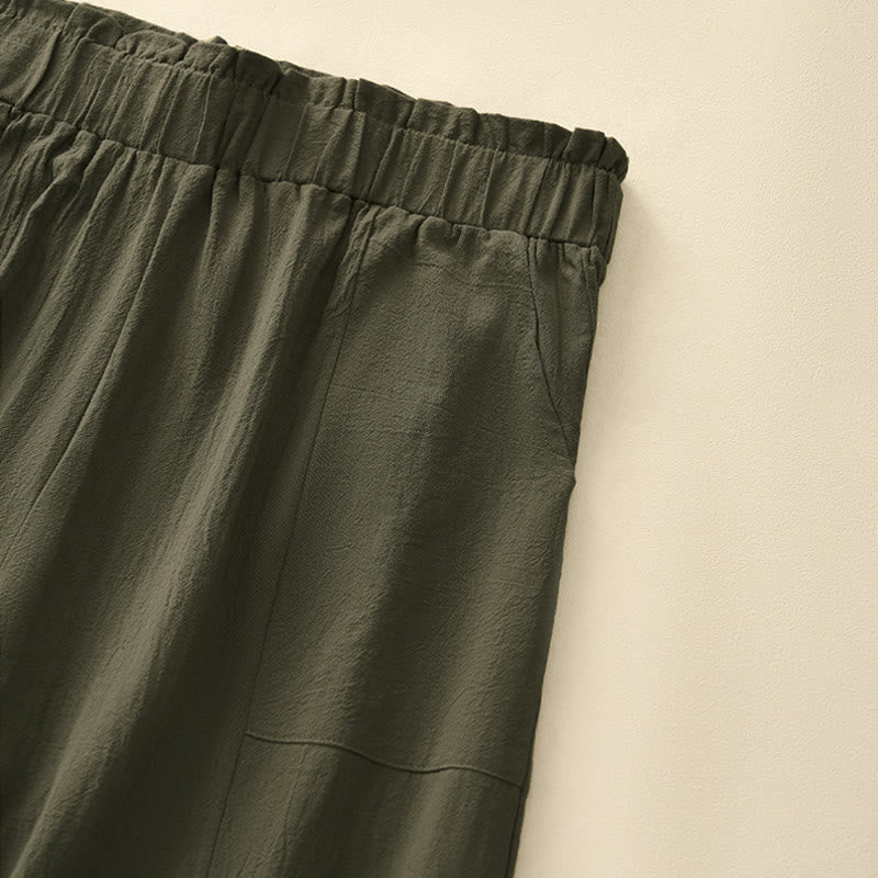Spring Summer Casual Minimalist Solid Drawstring Long Pants Women's Straight Leg Pants With Pockets