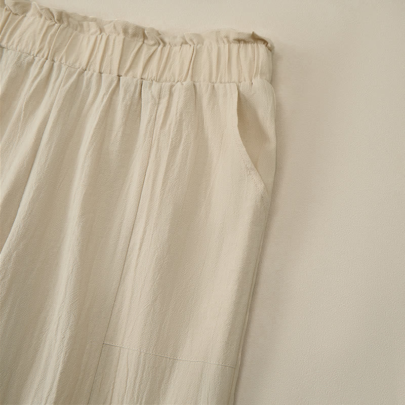 Spring Summer Casual Minimalist Solid Drawstring Long Pants Women's Straight Leg Pants With Pockets