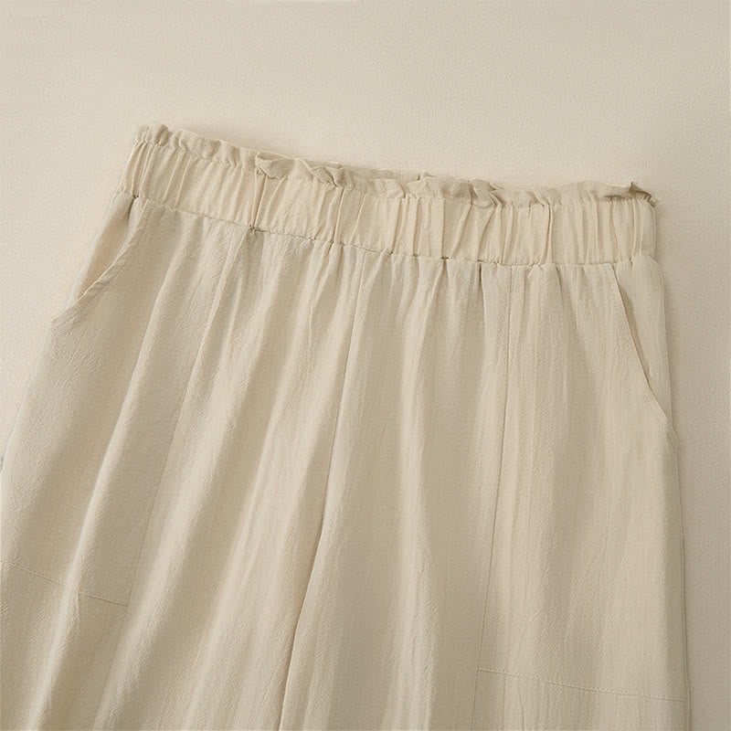 Spring Summer Casual Minimalist Solid Drawstring Long Pants Women's Straight Leg Pants With Pockets