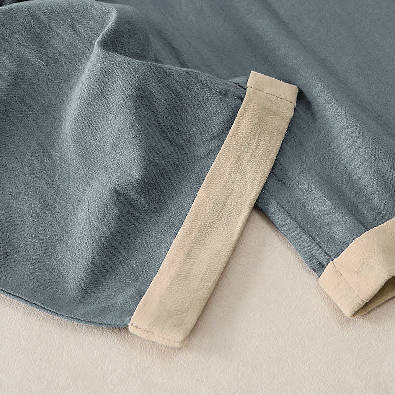 Minimal Contrast Trim Pattern Cotton Linen Women's Elastic Waist Pants With Pockets