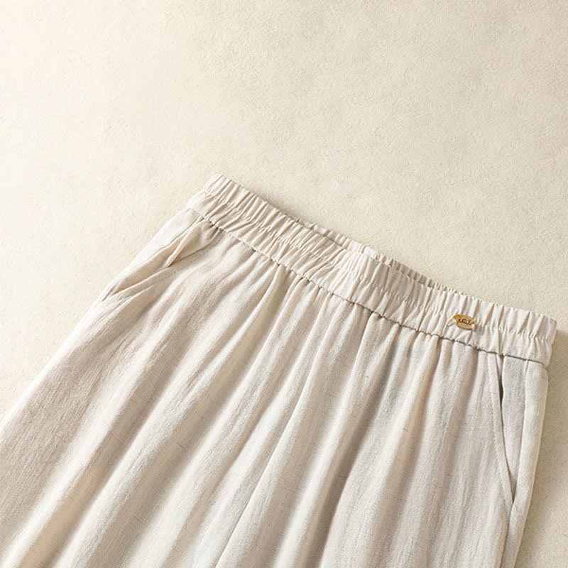 Summer Casual Vintage Embroidery Floral Cropped Pants Women's Straight Leg Pants With Pocket