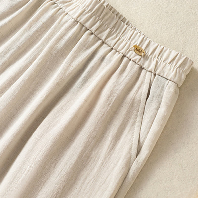 Summer Casual Vintage Embroidery Floral Cropped Pants Women's Straight Leg Pants With Pocket