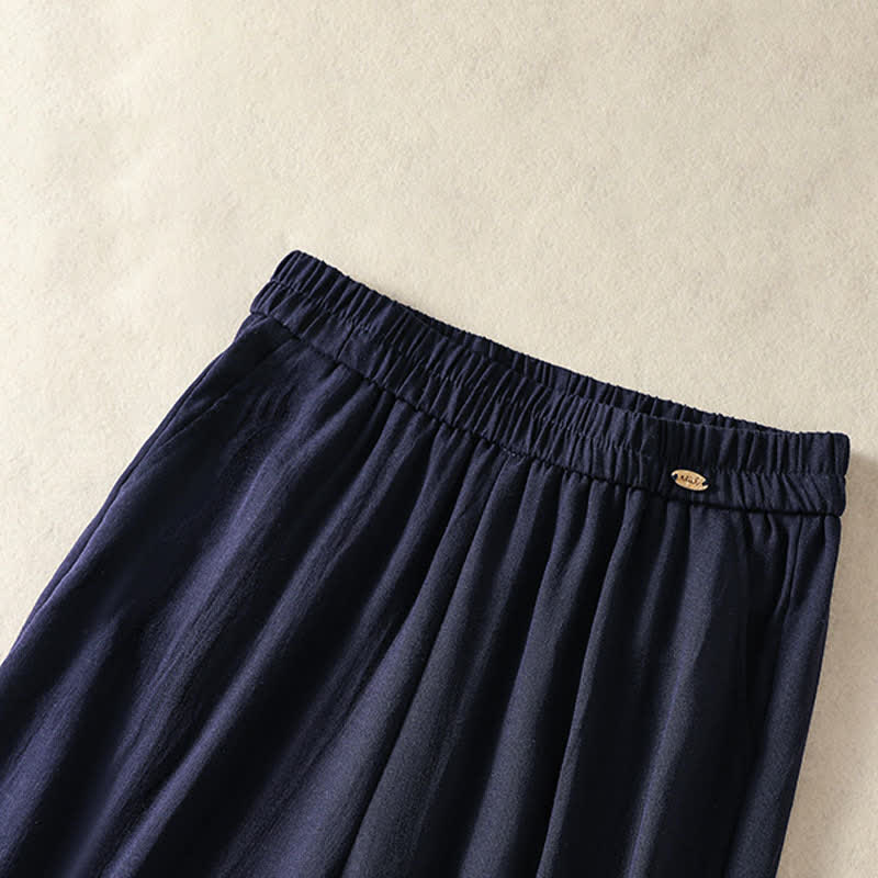 Summer Casual Vintage Embroidery Floral Cropped Pants Women's Straight Leg Pants With Pocket