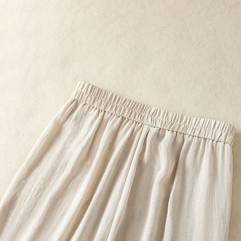 Summer Casual Vintage Embroidery Floral Cropped Pants Women's Straight Leg Pants With Pocket
