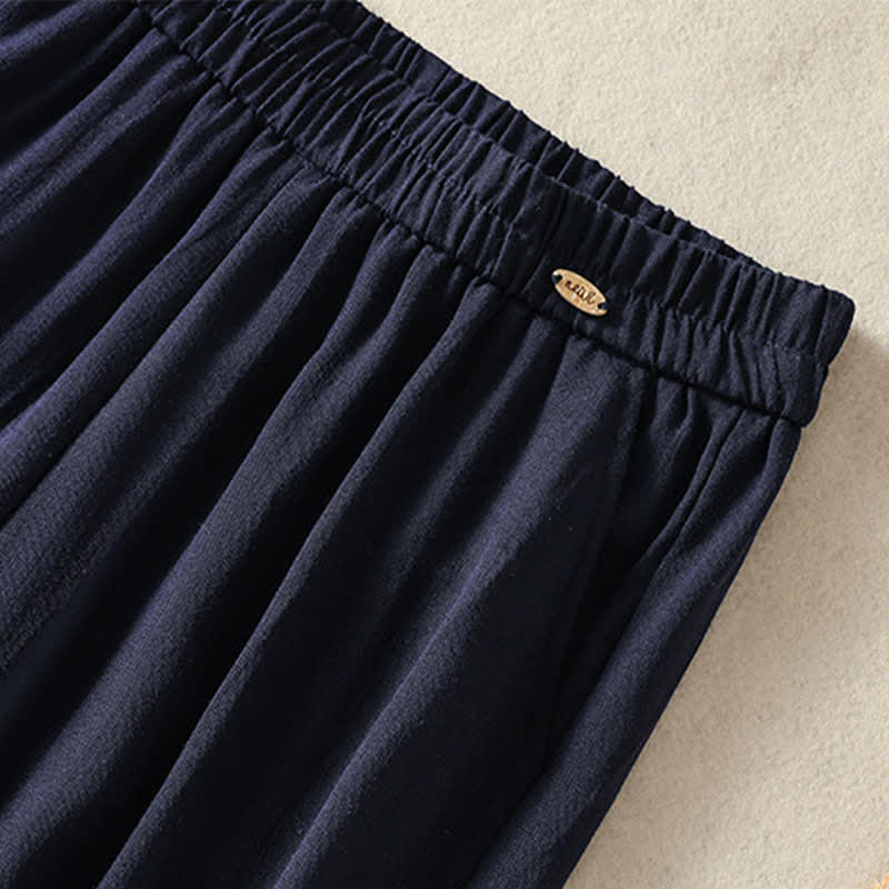 Summer Casual Vintage Embroidery Floral Cropped Pants Women's Straight Leg Pants With Pocket