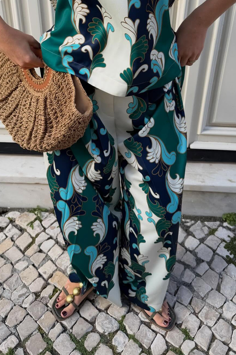 Women's Vintage Floral Print Sleeveless Crop Top & Wide Leg Pants