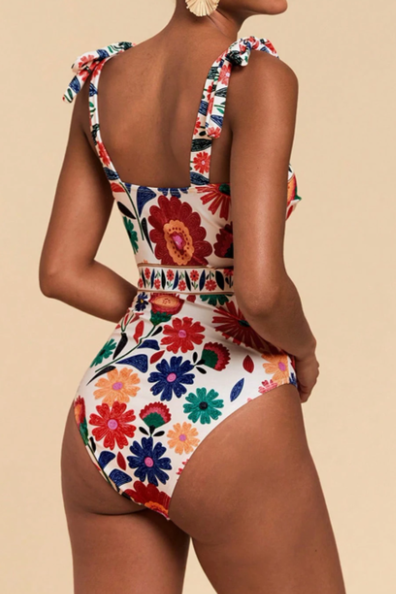 Women's Retro Square Neck Sleeveless Fitted One-Piece Swimsuit