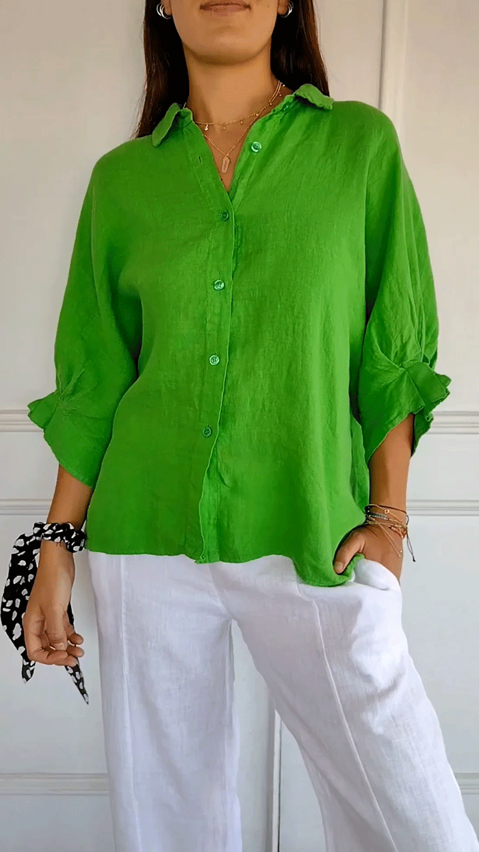 Women Cotton and Linen Tie Back Design Shirt