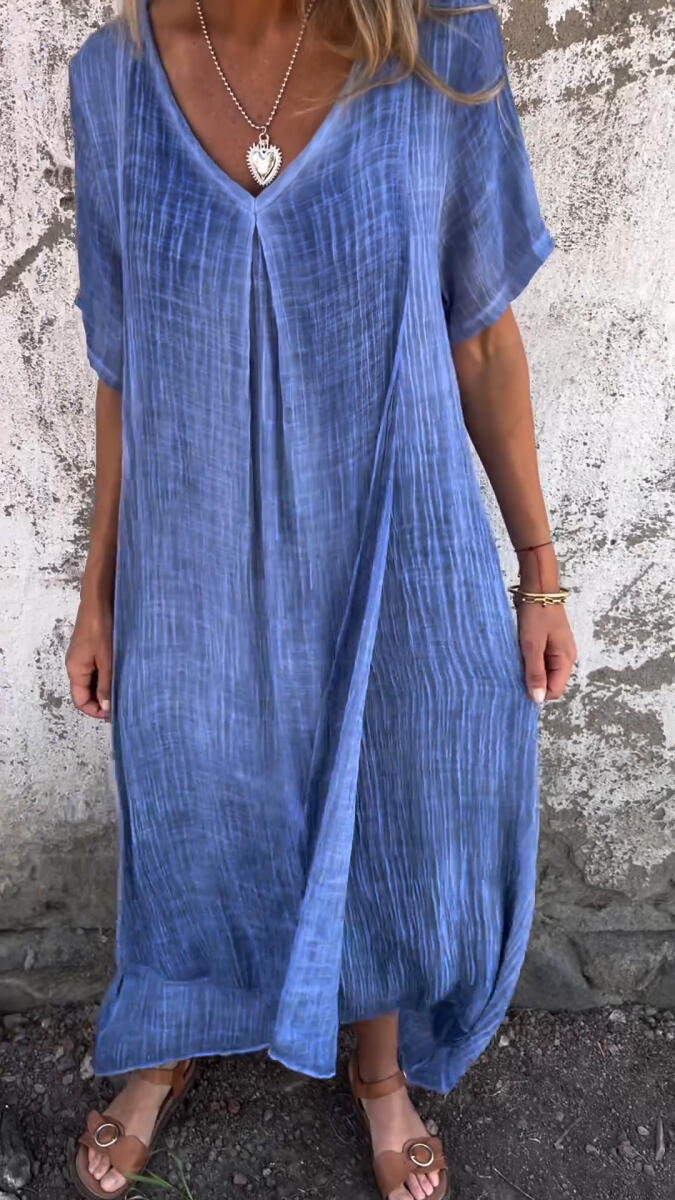 Women's V-neck Solid Color Loose Casual Dress