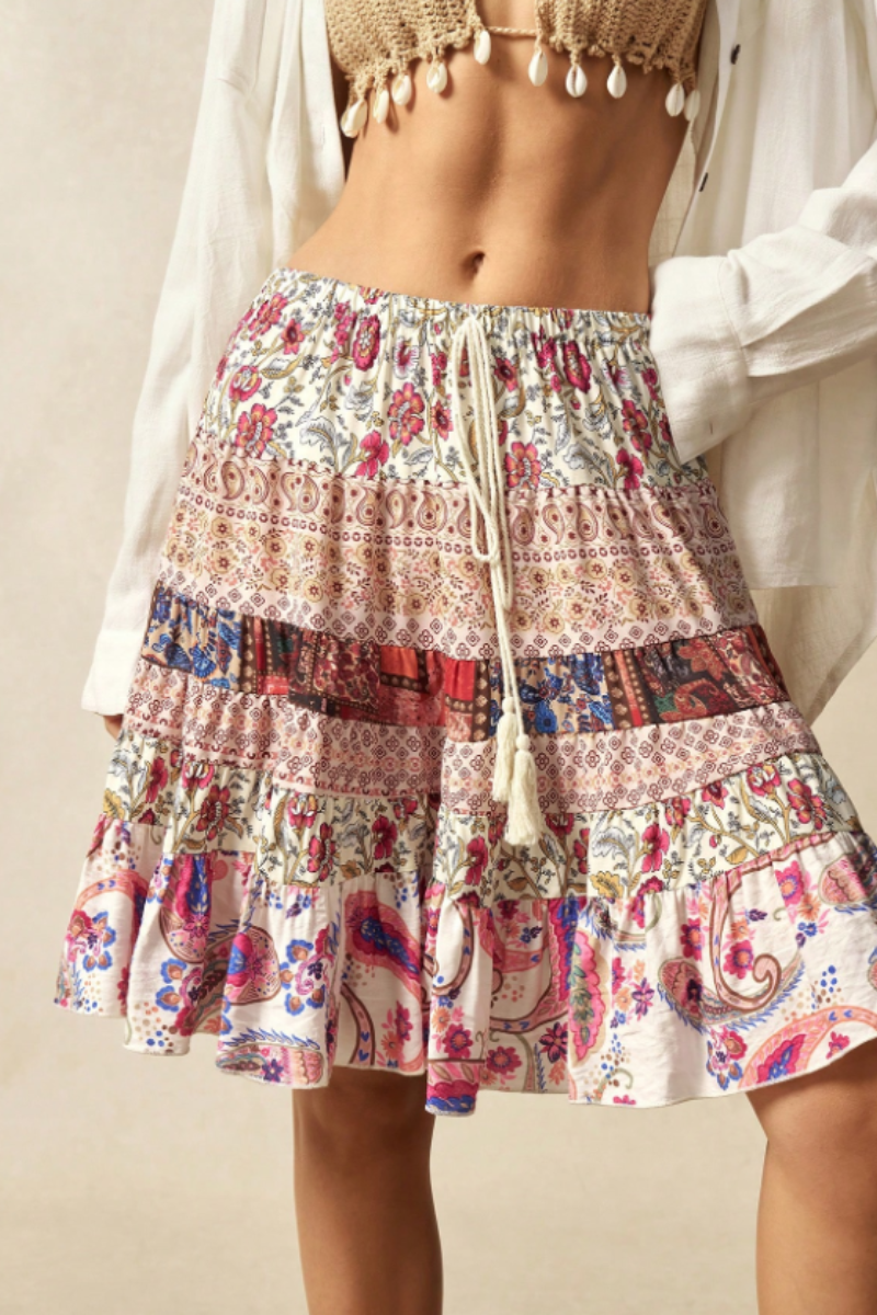 Fashionable floral print high-waisted versatile loose-fitting shorts skirt for women
