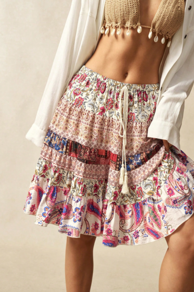 Fashionable floral print high-waisted versatile loose-fitting shorts skirt for women