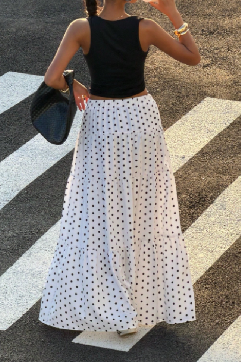 Women's White Polka Dot Casual Vacation Skirt For Going Out Outfits