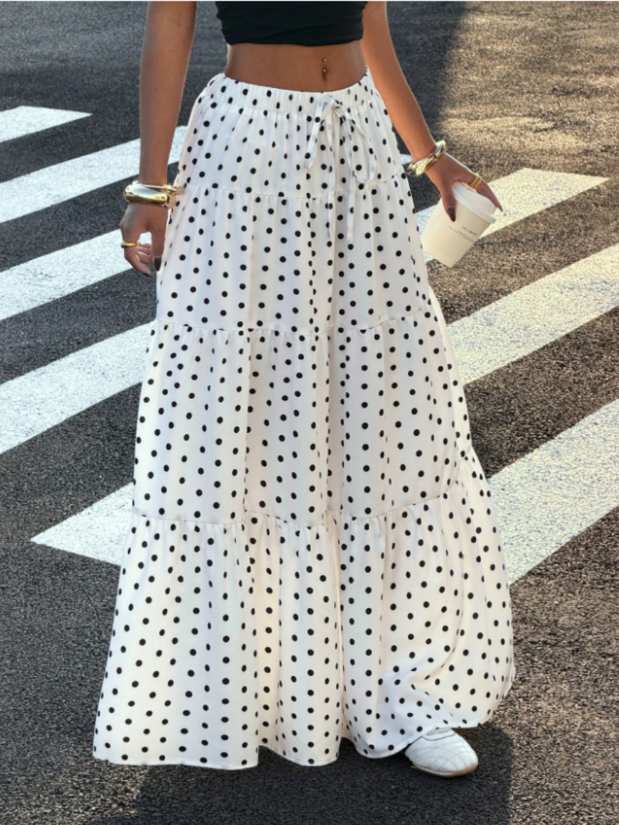 Women's White Polka Dot Casual Vacation Skirt For Going Out Outfits