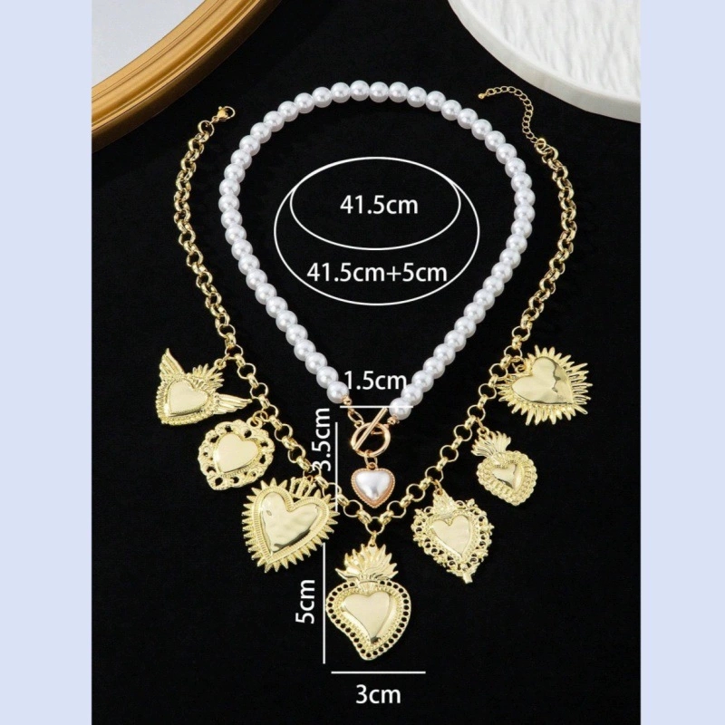 Vintage Religious Multiple Sacred Heart Pendant Necklace