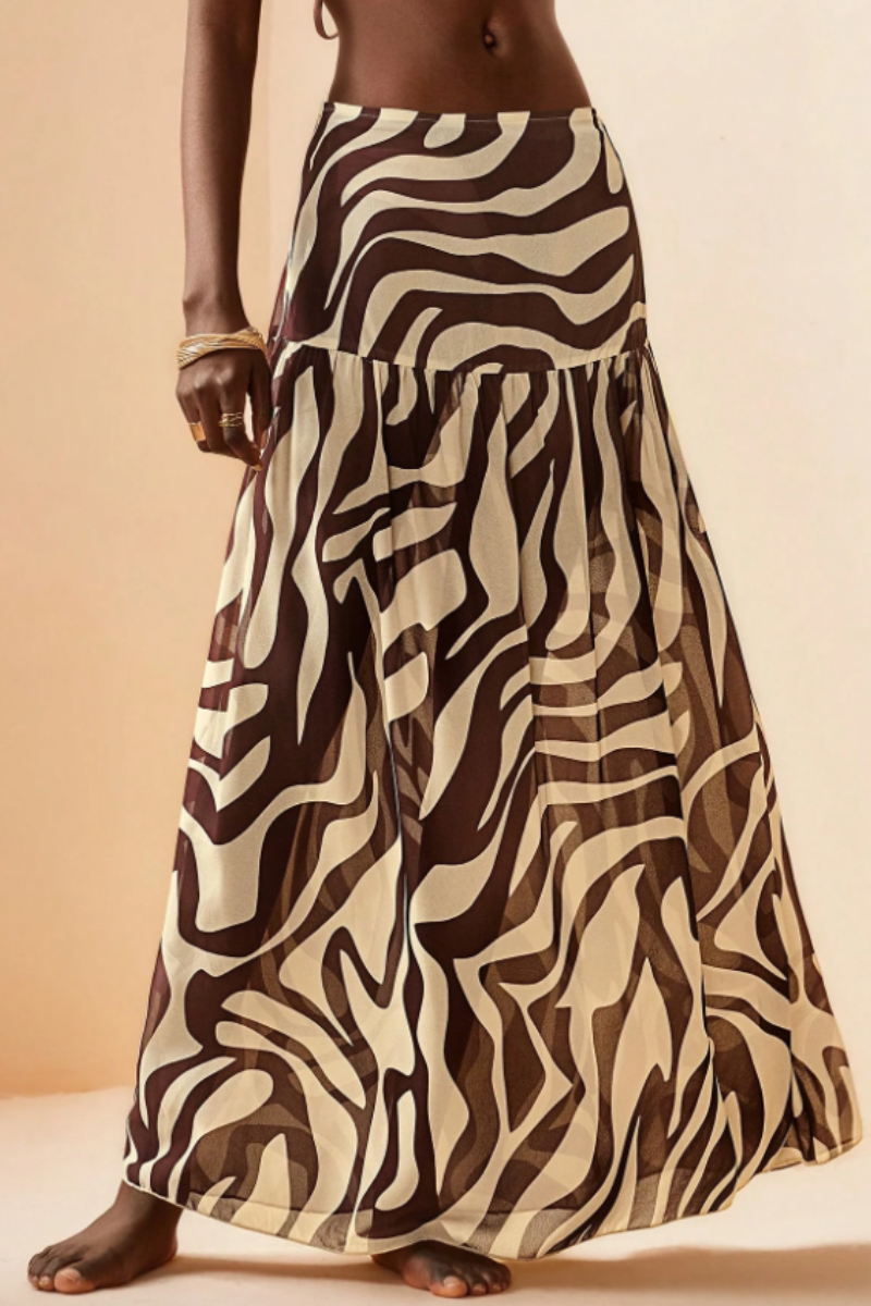 Women Casual Beach Vacation Asymmetrical Striped Print Sarong Skirt