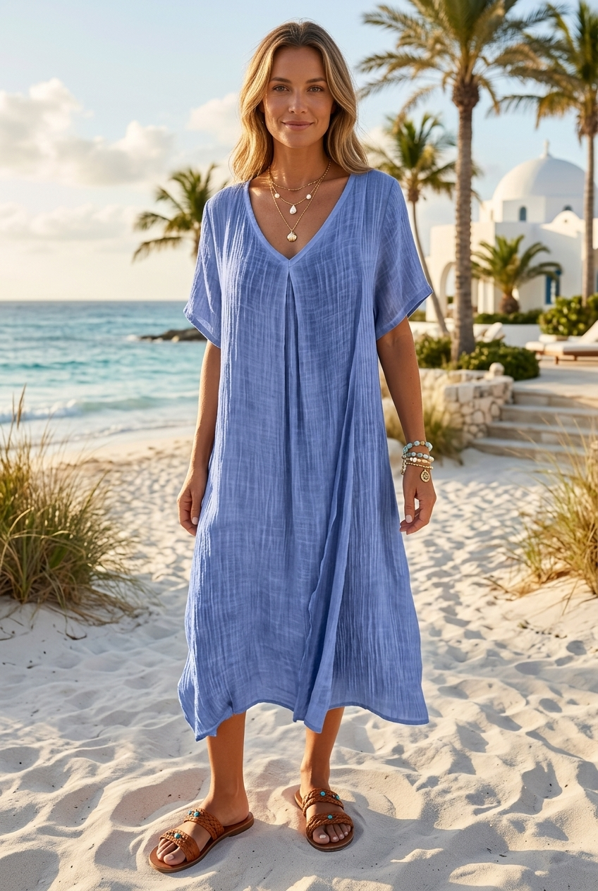 Women's V-neck Solid Color Loose Casual Dress