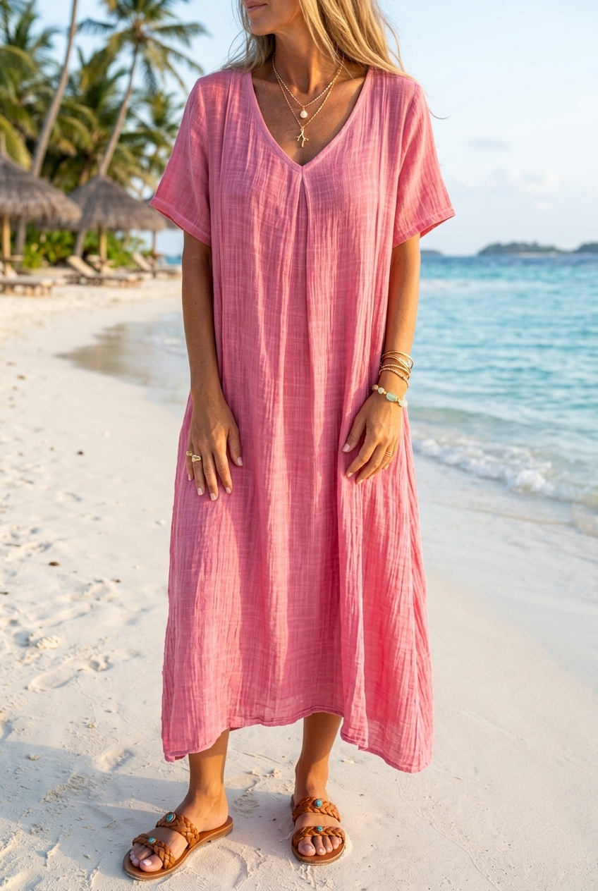 Women's V-neck Solid Color Loose Casual Dress