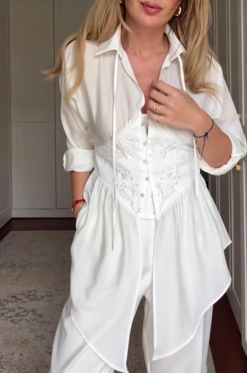 Women's Collar Embroidery Waistband Irregular Casual Shirt