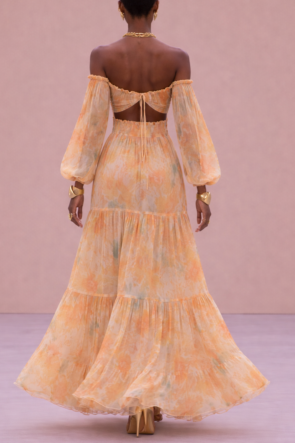 Women's Hollow-out Lantern Sleeve Patchwork Resort Dress