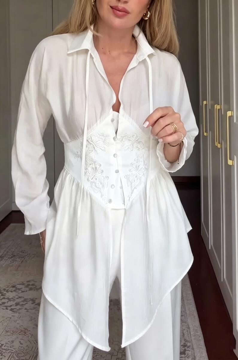 Women's Collar Embroidery Waistband Irregular Casual Shirt