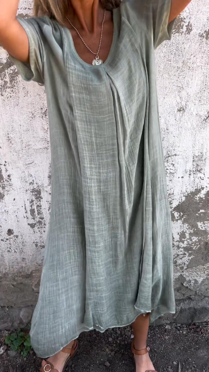 Women's V-neck Solid Color Loose Casual Dress