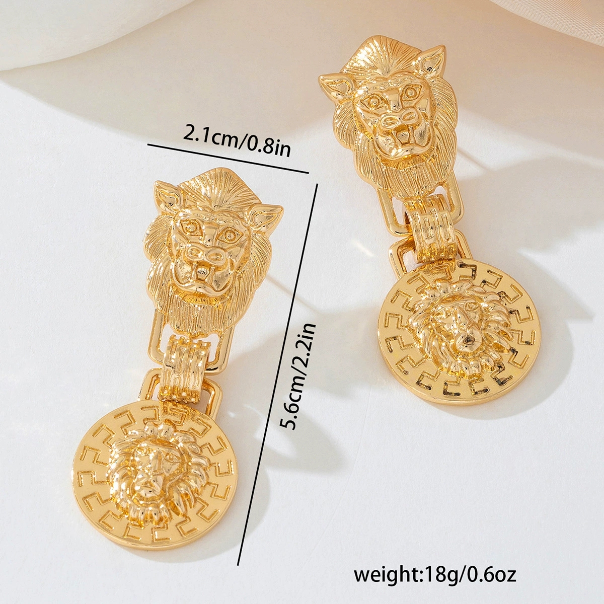 Metal Lion Head Relief Earrings