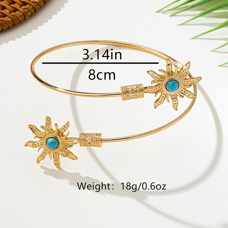 Women's Metallic Turquoise Sunflower Open Armband