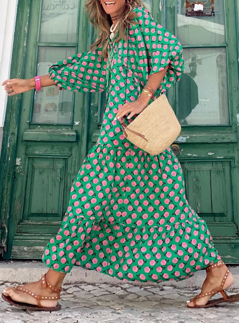 Women's V-neck Patchwork Print Resort Dress