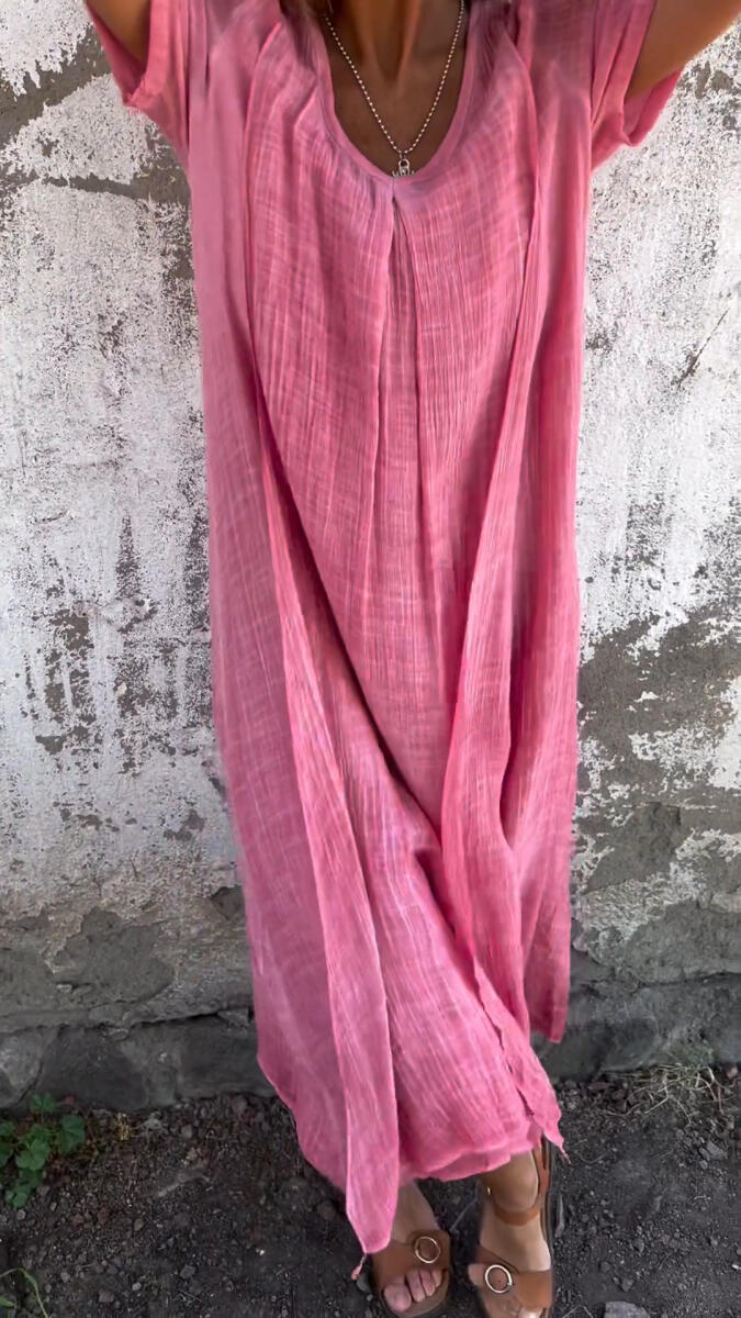 Women's V-neck Solid Color Loose Casual Dress