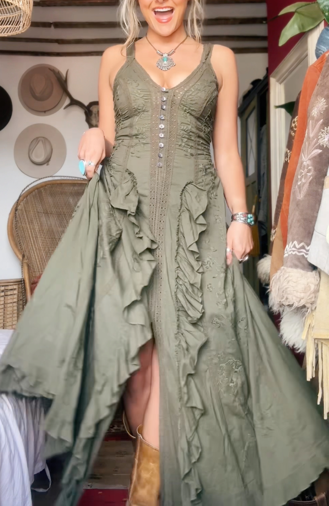 Women's V-neck Slit Dress + Cardigan Retro Set