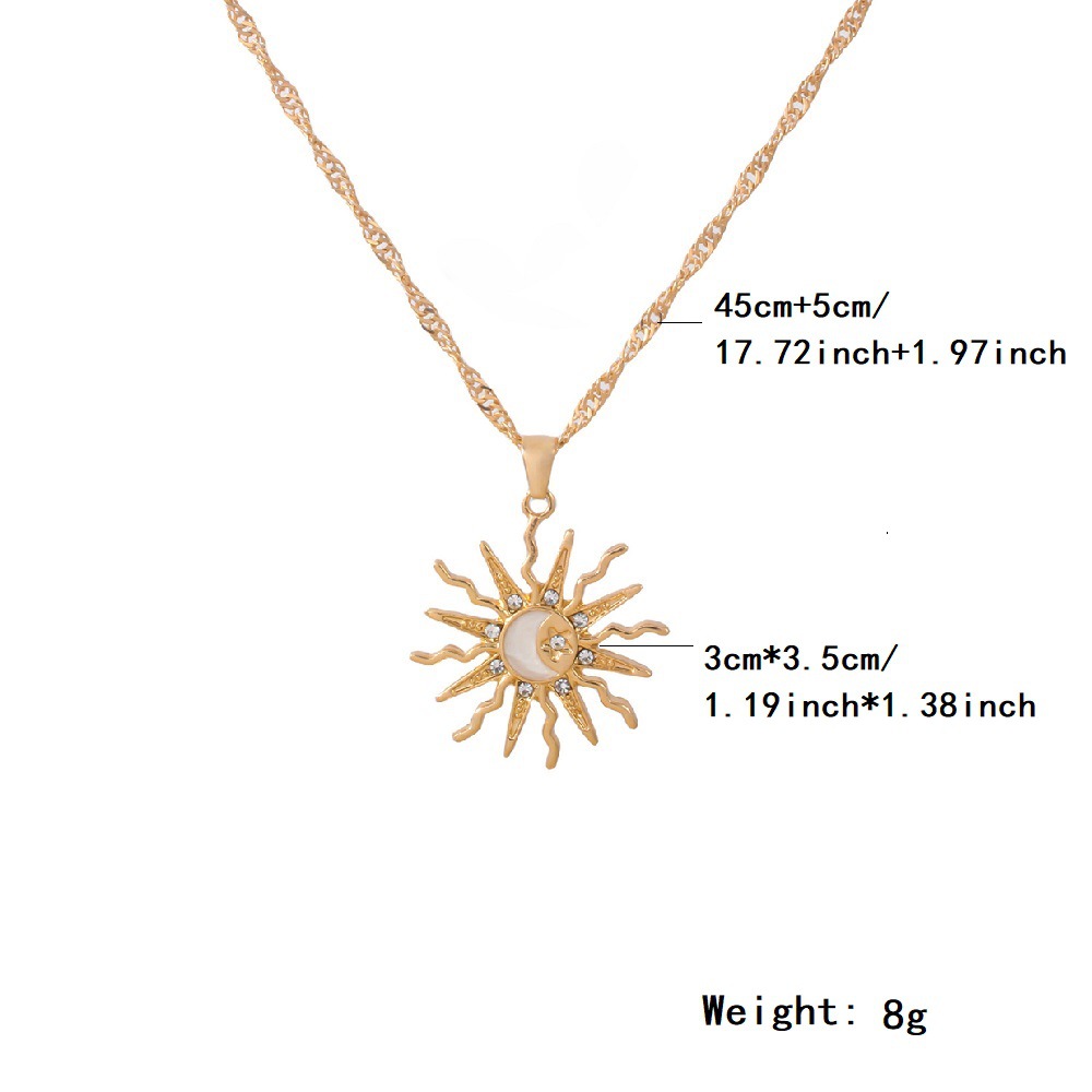 Alloy Studded Diamond Sun Pendant Necklace