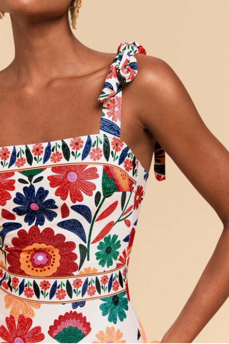 Women's Retro Square Neck Sleeveless Fitted One-Piece Swimsuit