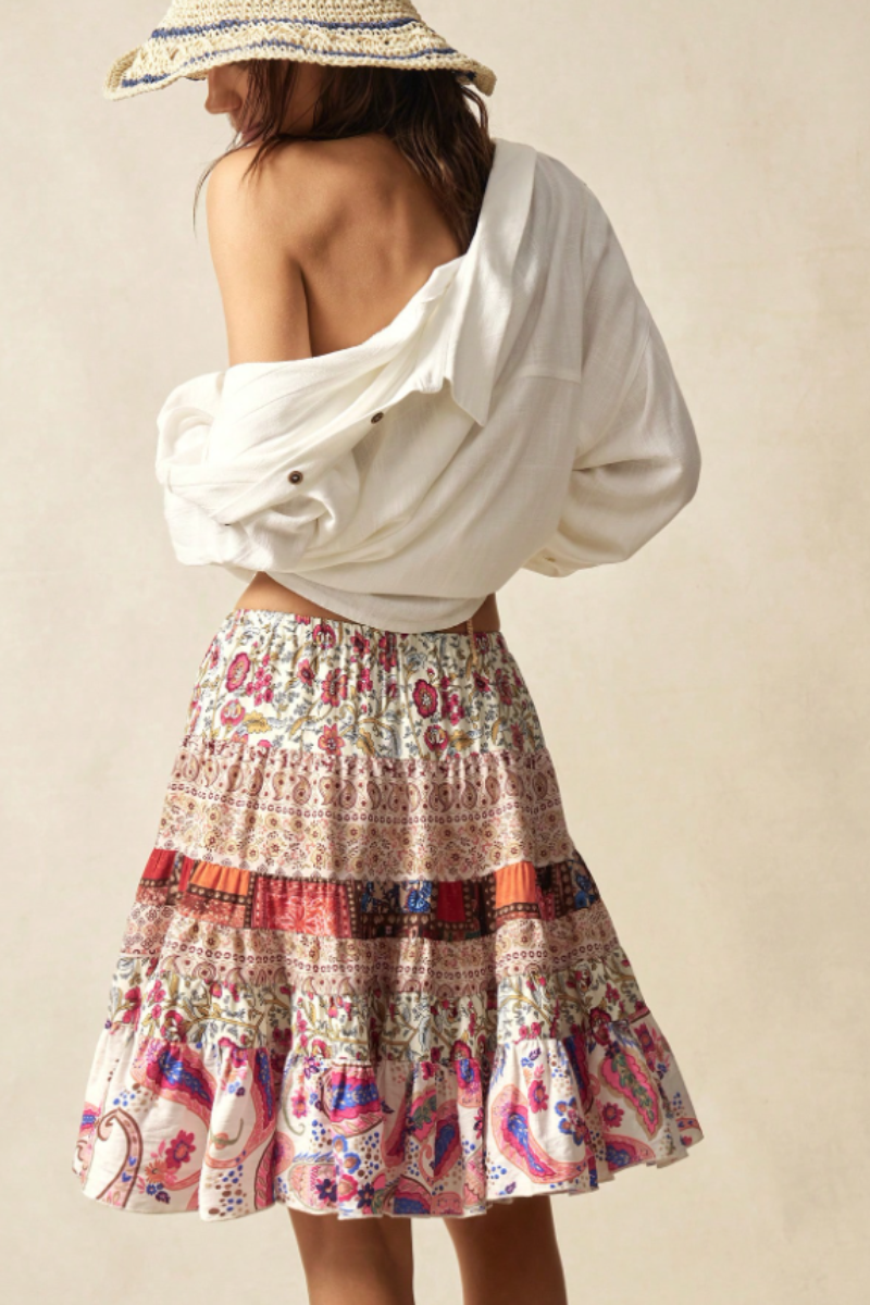 Fashionable floral print high-waisted versatile loose-fitting shorts skirt for women