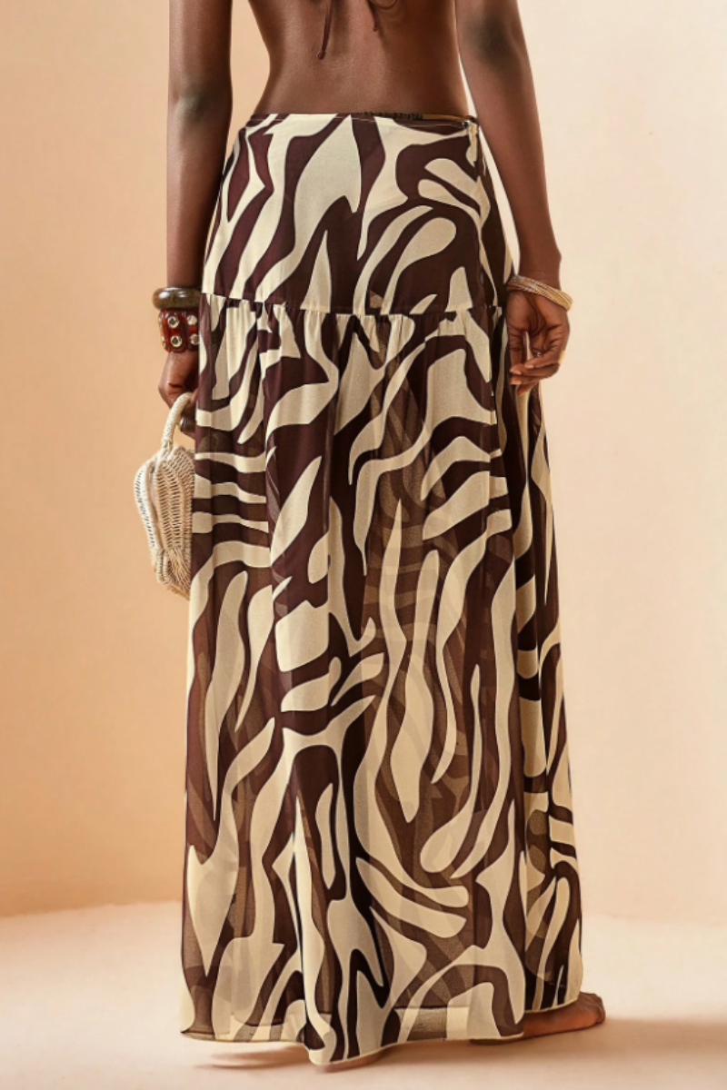 Women Casual Beach Vacation Asymmetrical Striped Print Sarong Skirt