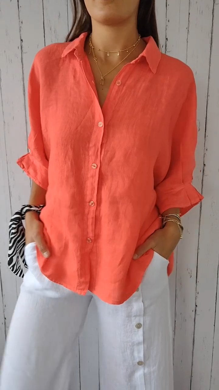 Women Cotton and Linen Tie Back Design Shirt