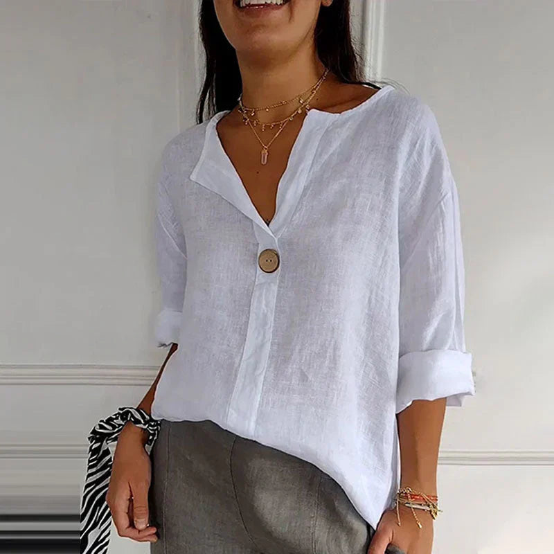 mrostoTM-Women's Linen-Cotton V-Neck Comfortable Top