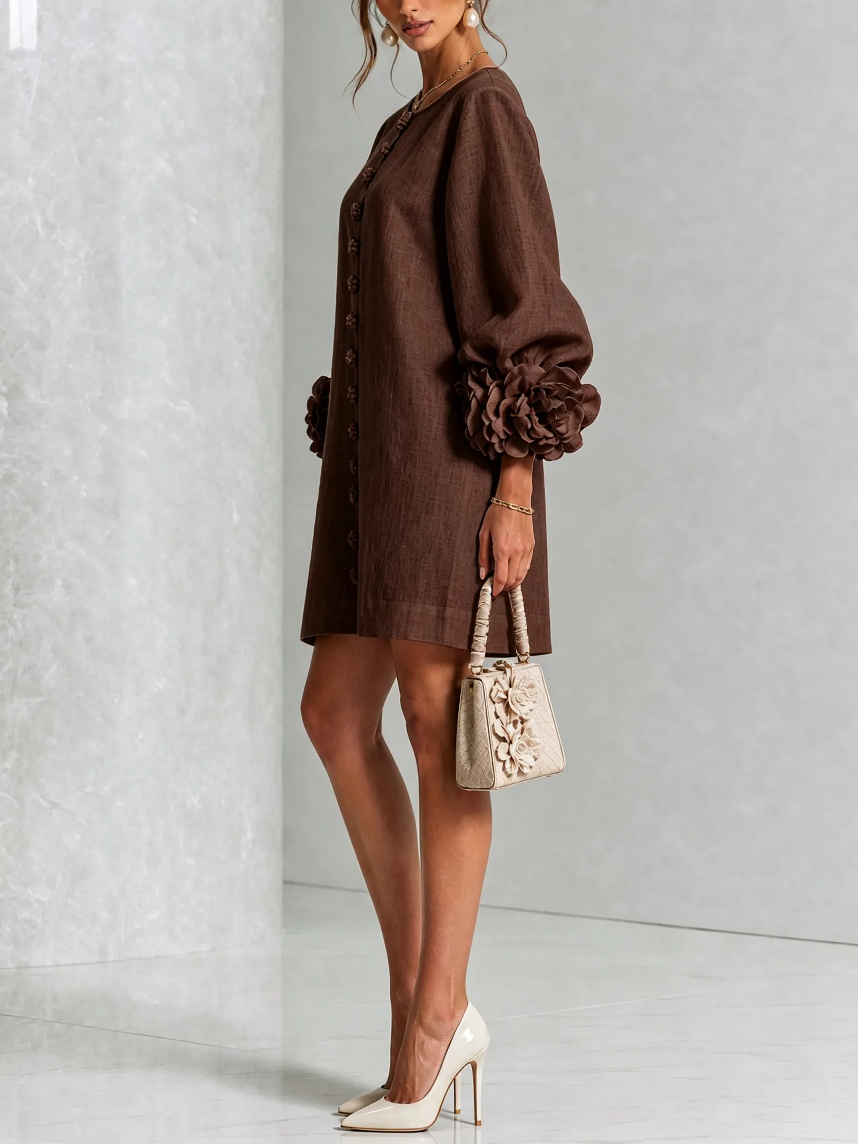 Printed button-front mini dress