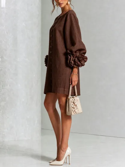 Printed button-front mini dress