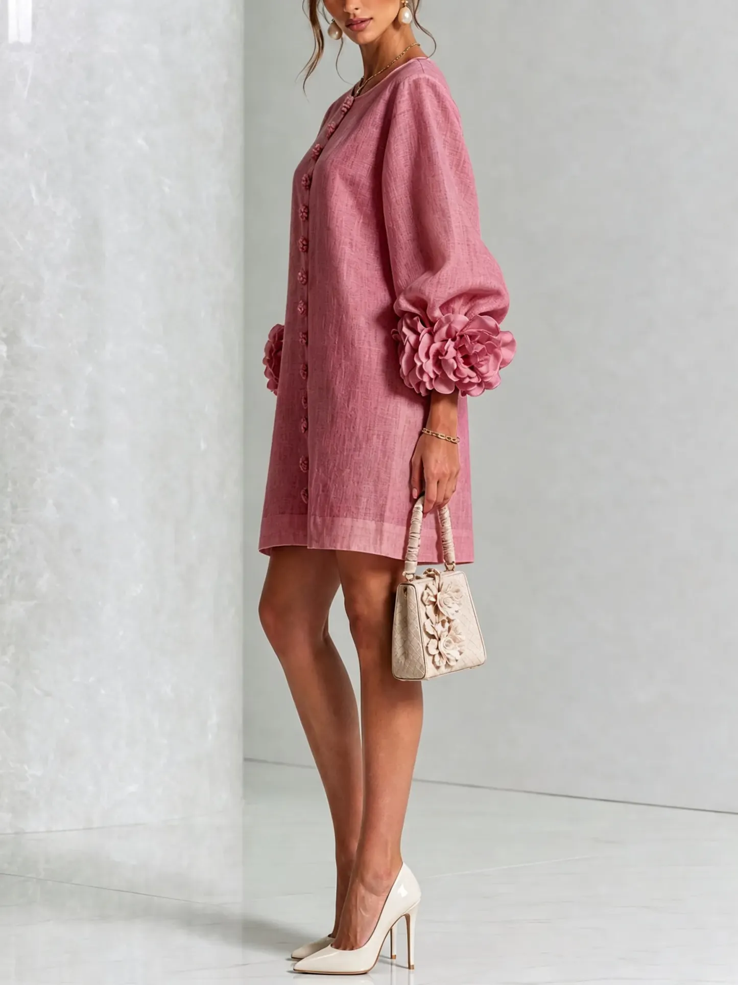 Printed button-front mini dress