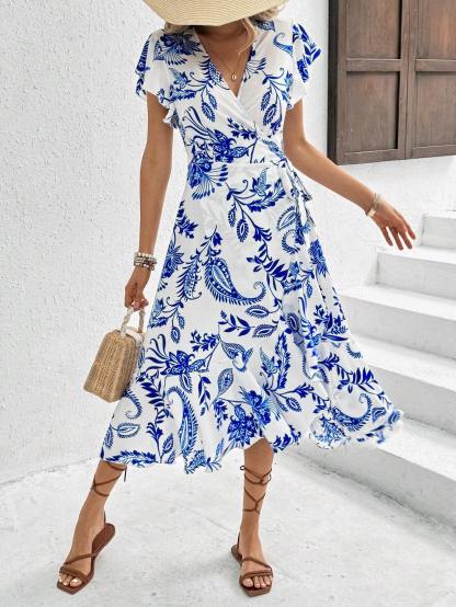 Breezaya Women's Floral Printed Wrap Style Midi Dress Maxi Women Outfit