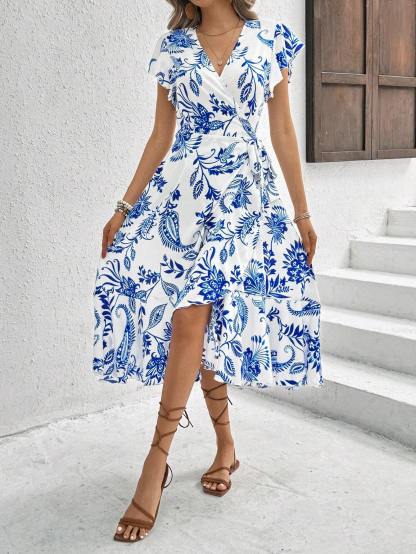 Breezaya Women's Floral Printed Wrap Style Midi Dress Maxi Women Outfit