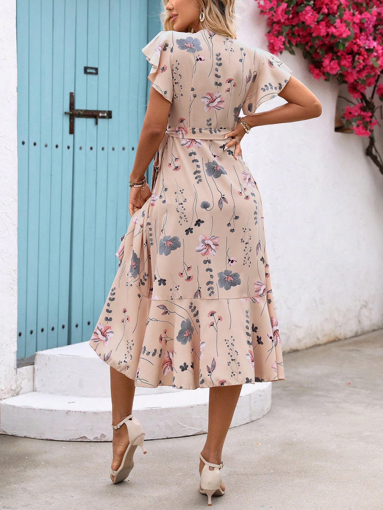 Breezaya Women's Floral Printed Wrap Style Midi Dress Maxi Women Outfit