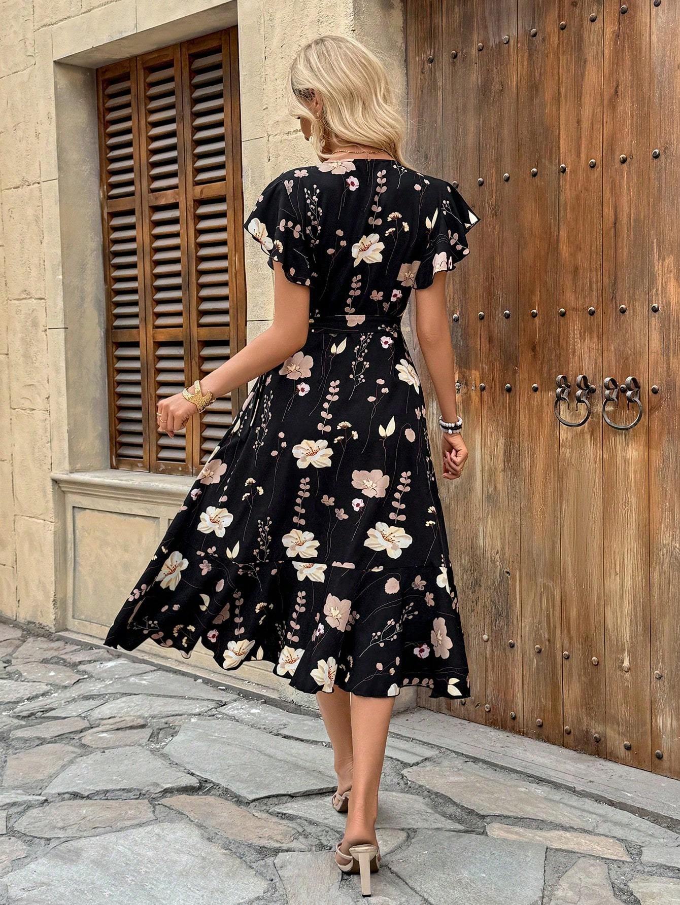 Breezaya Women's Floral Printed Wrap Style Midi Dress Maxi Women Outfit