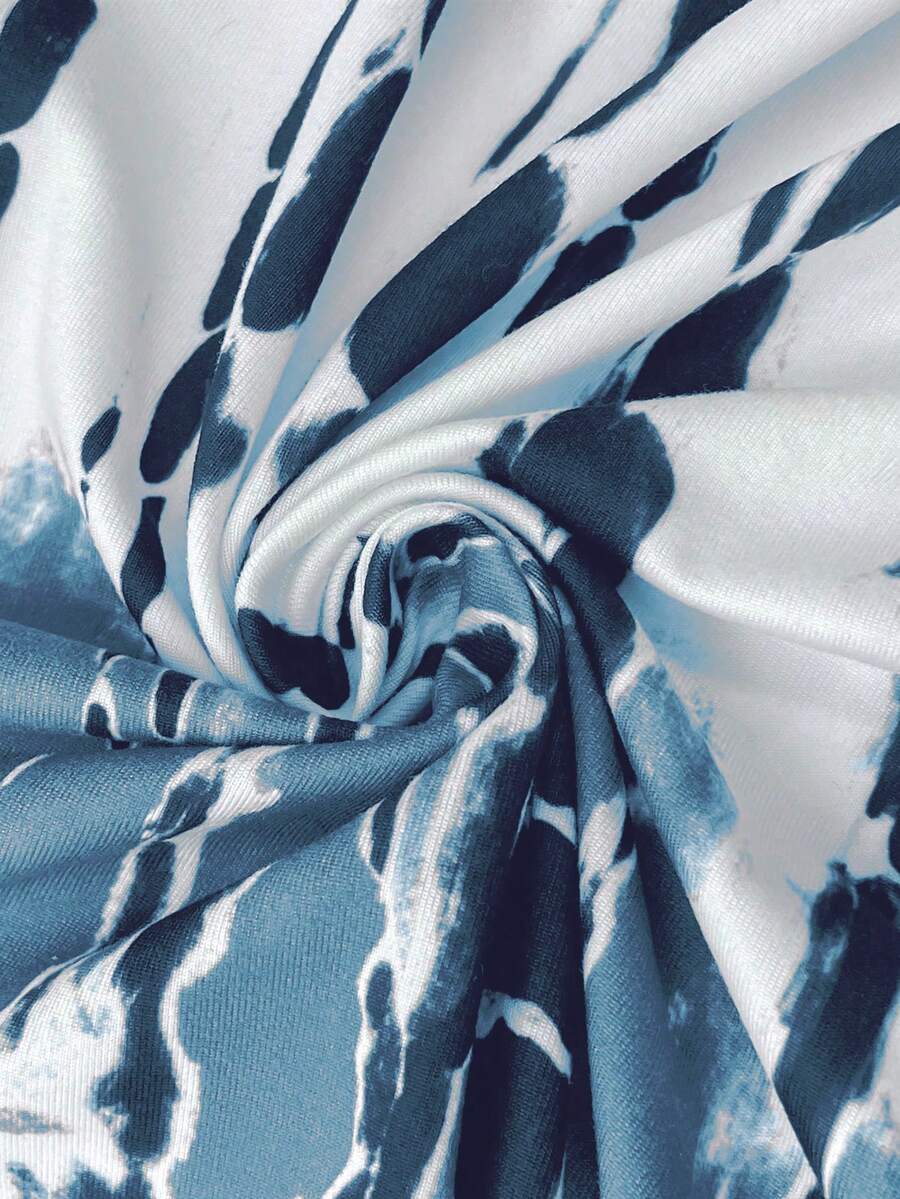 EMERY ROSE Summer New Casual Women's V-Neck Short Sleeve Loose Tie-Dye Print Split Dress